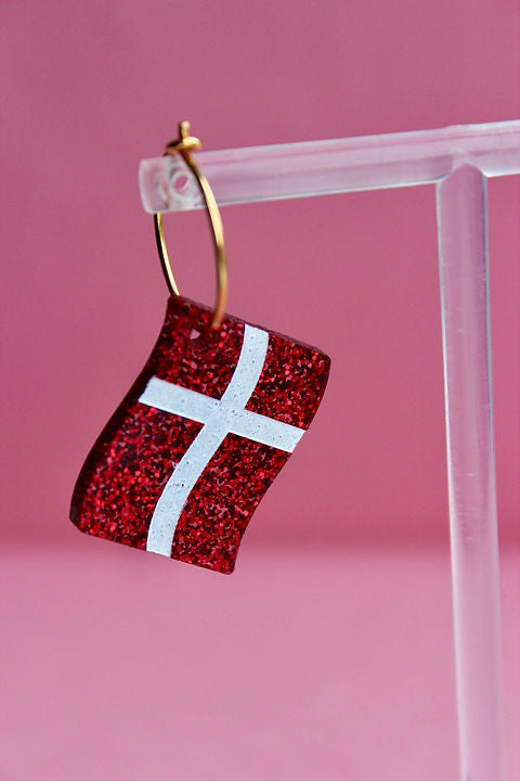 Dannebrog Store med glimmer - Øreringe med eller uden Hoop