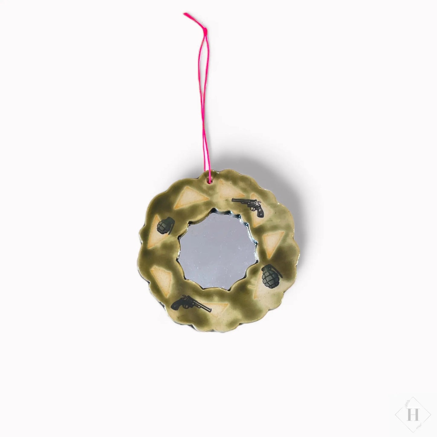 Lille spejl i keramik ramme - green weapons. Gitte Bramm