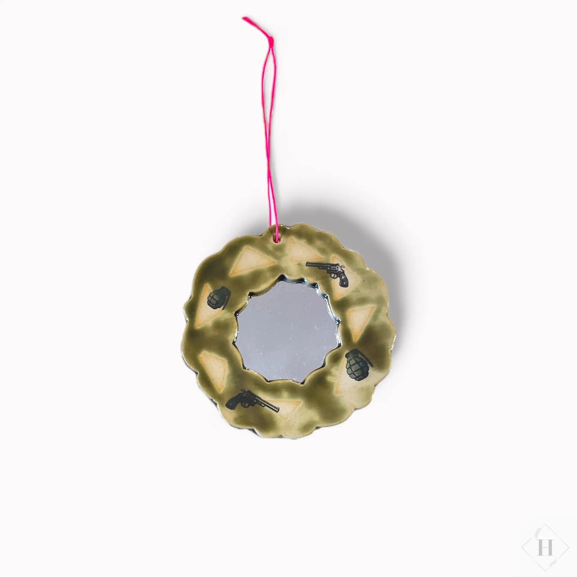 Lille spejl i keramik ramme - green weapons. Gitte Bramm