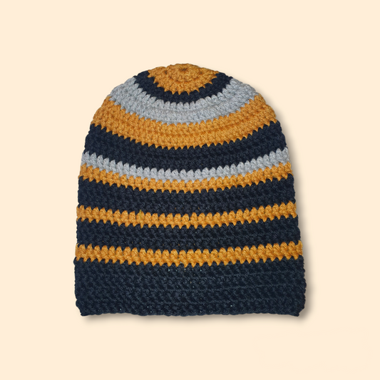 Hæklet hue med striber