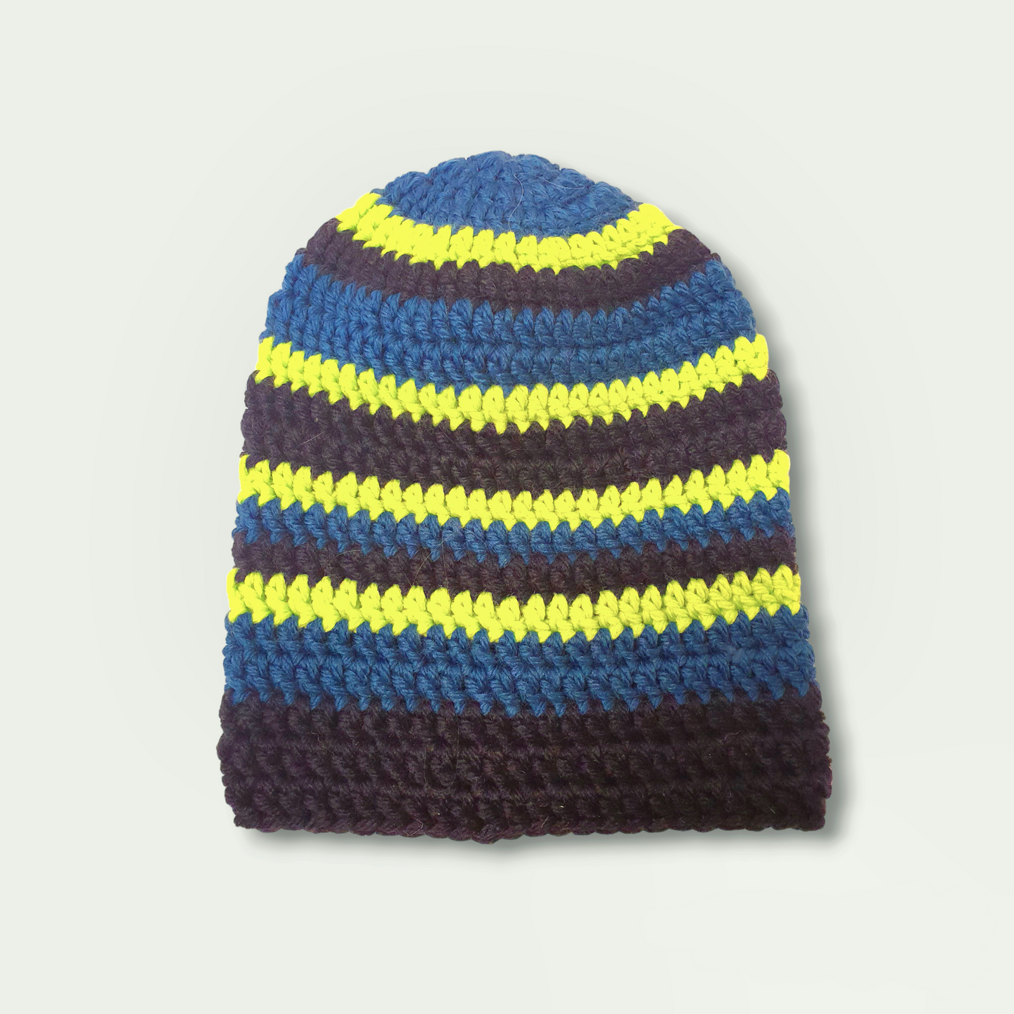 Hæklet hue med striber