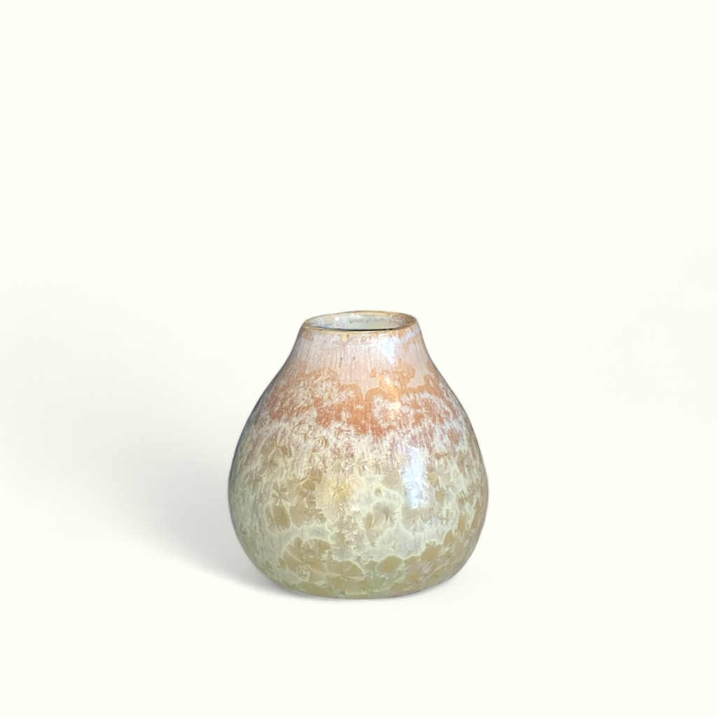 Mini vase i japansk stil - brun/lys grøn krystal Reiko Bendtsen