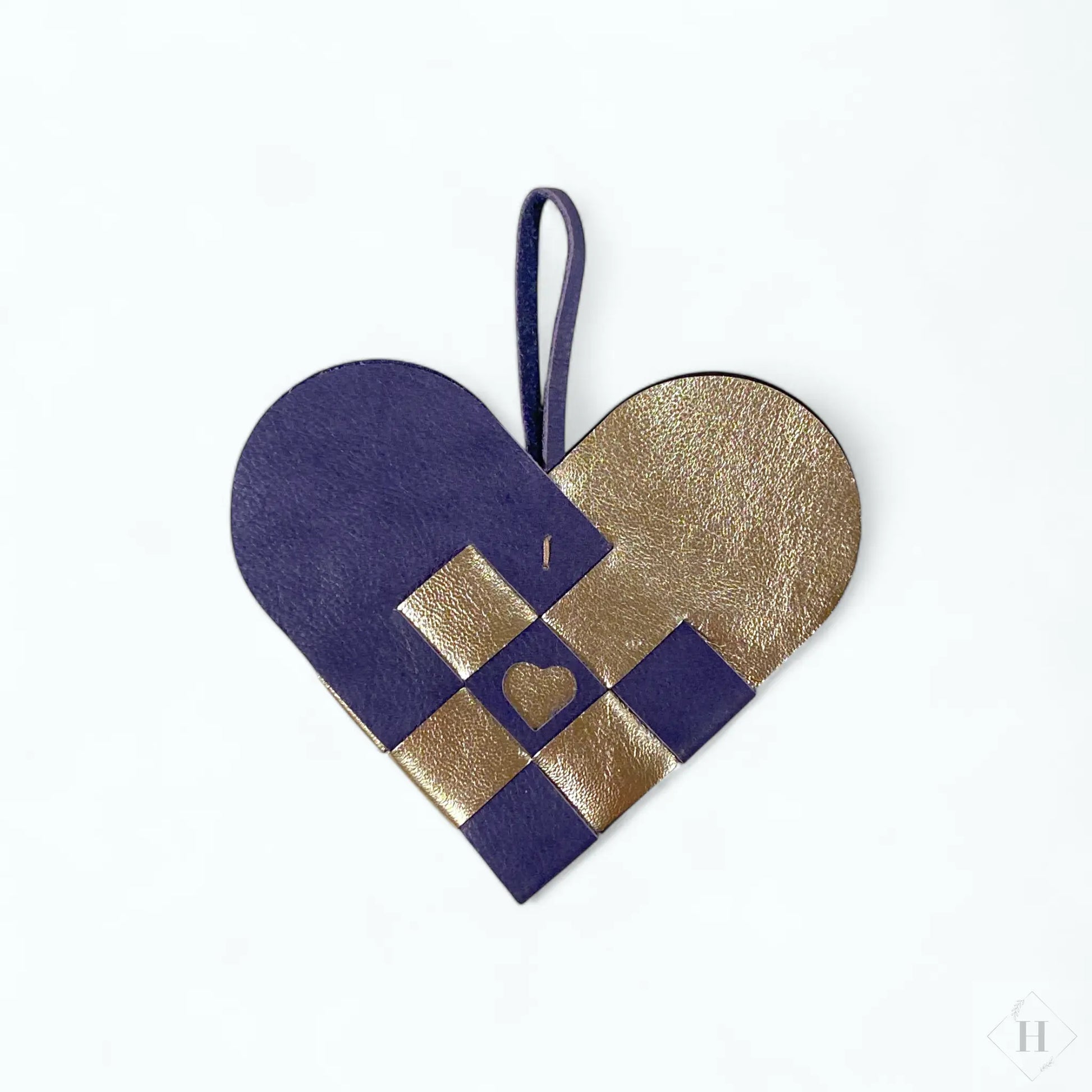 Flettet hjerte i læder - blå/sølv Unika Nord