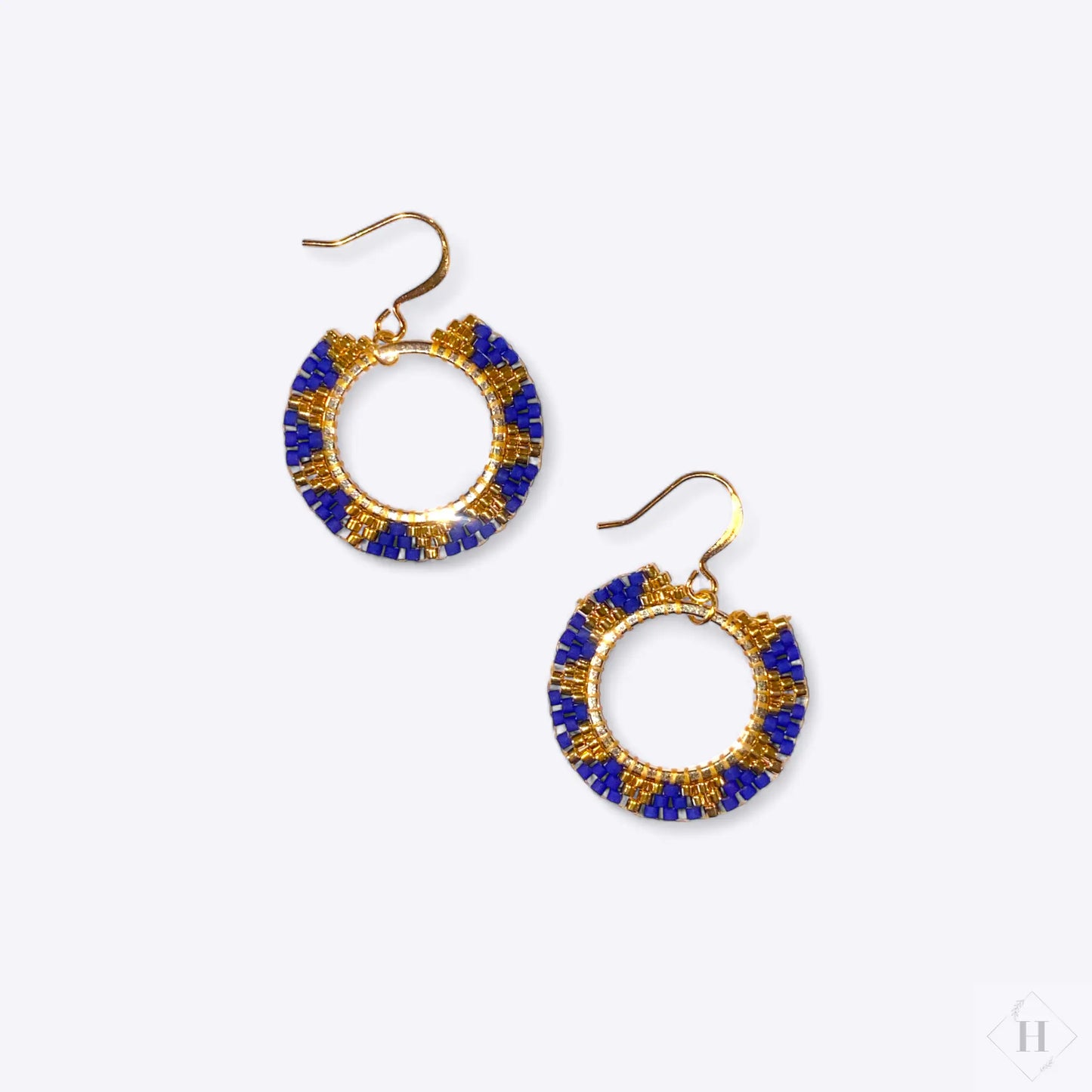 Øreringe i miyuki perler - blå/guldbelagt Mabalser