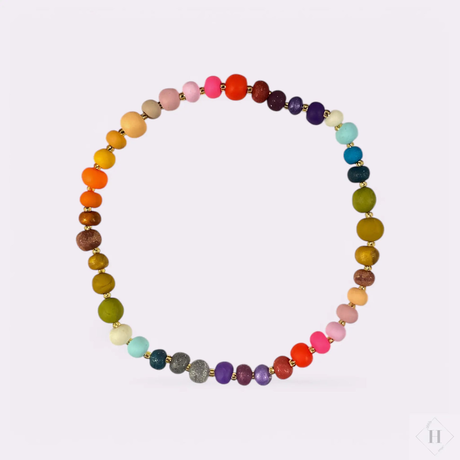 Halskæde og ørestikkere i håndlavede perler - regnbue Aldrig2ens