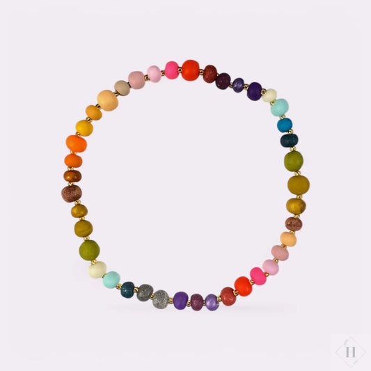 Halskæde og ørestikkere i håndlavede perler - regnbue Aldrig2ens