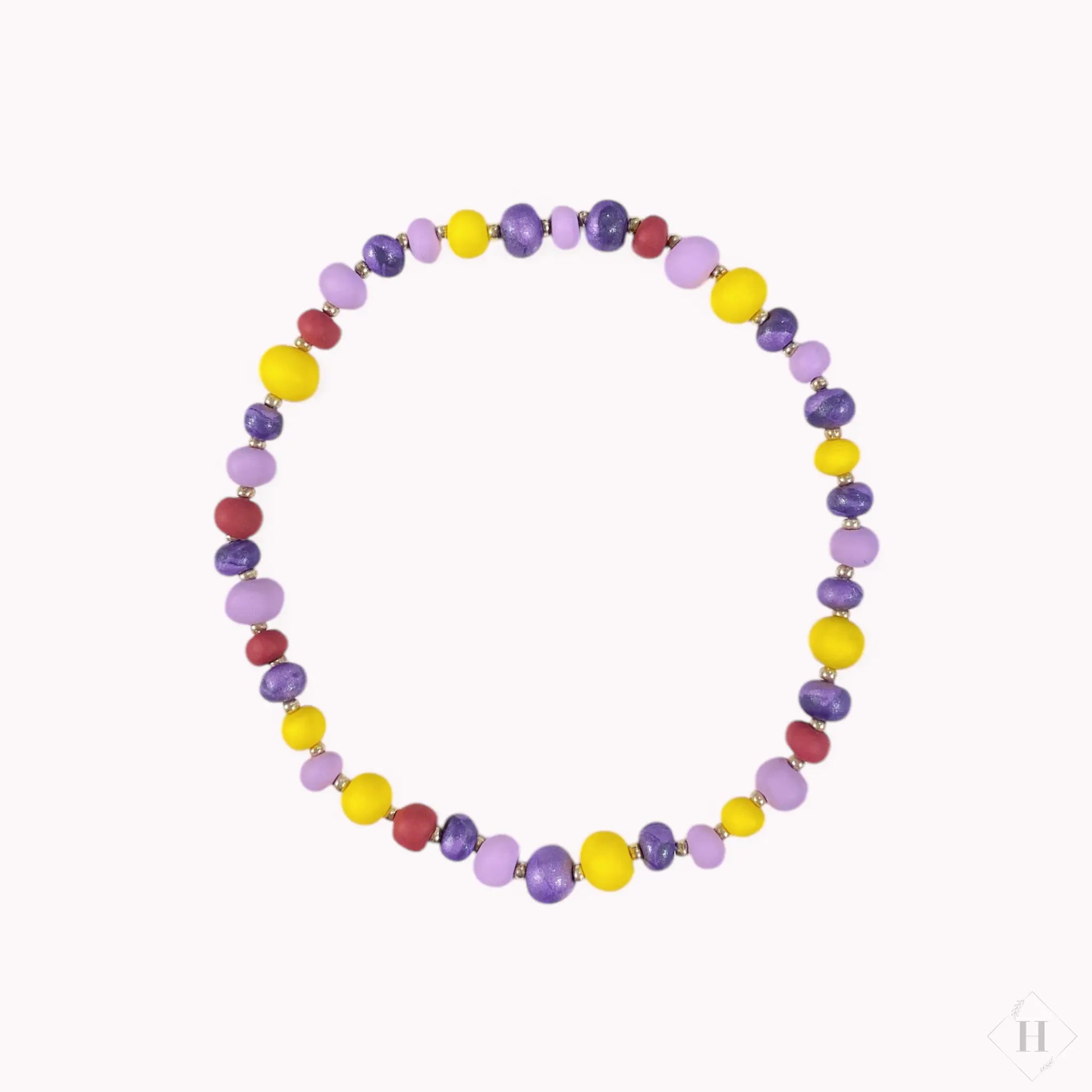 Halskæde og ørestikkere i håndlavede perler - gul/lilla Aldrig2ens