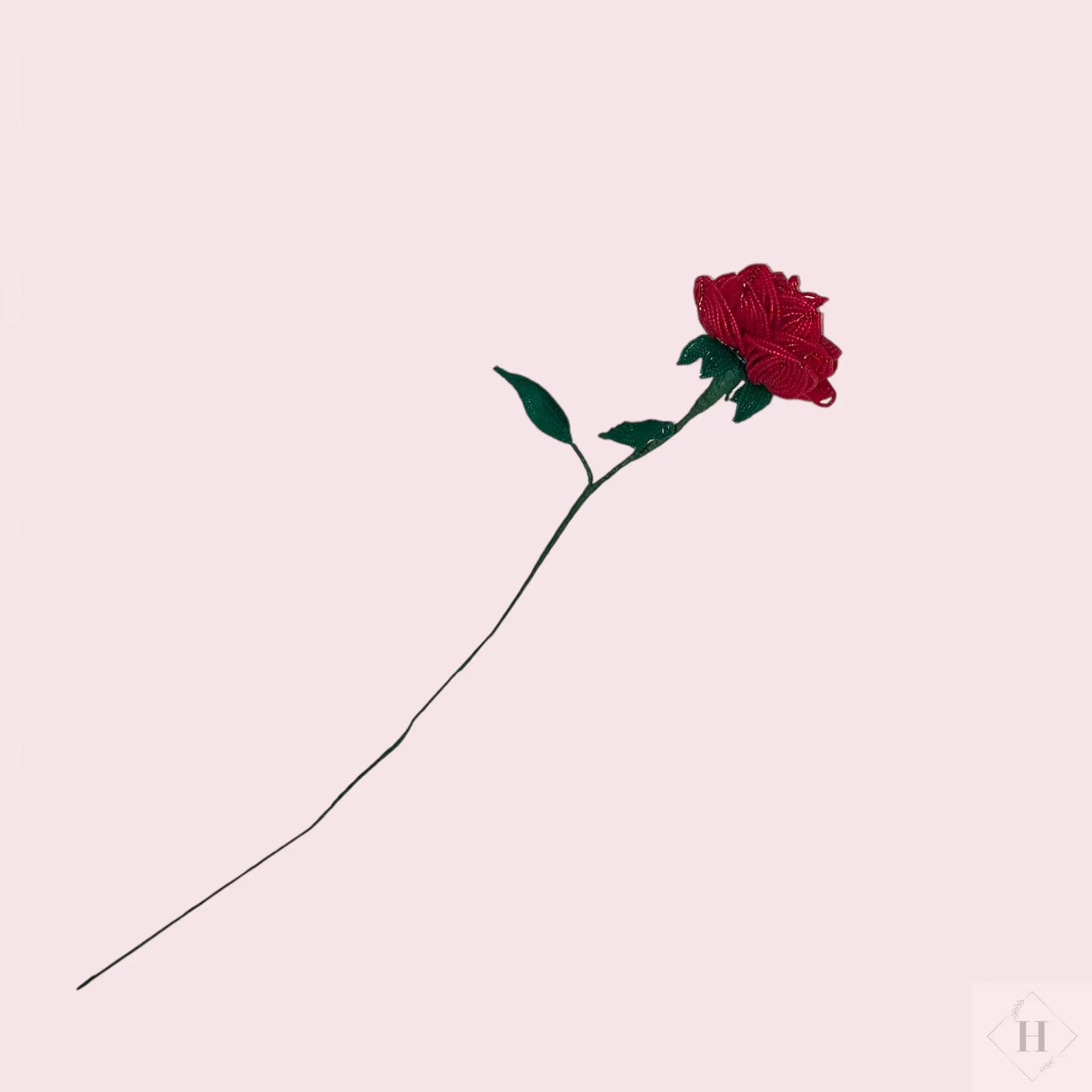 Håndlavet blomst i glasperler - langstilket rose Kaimers krea