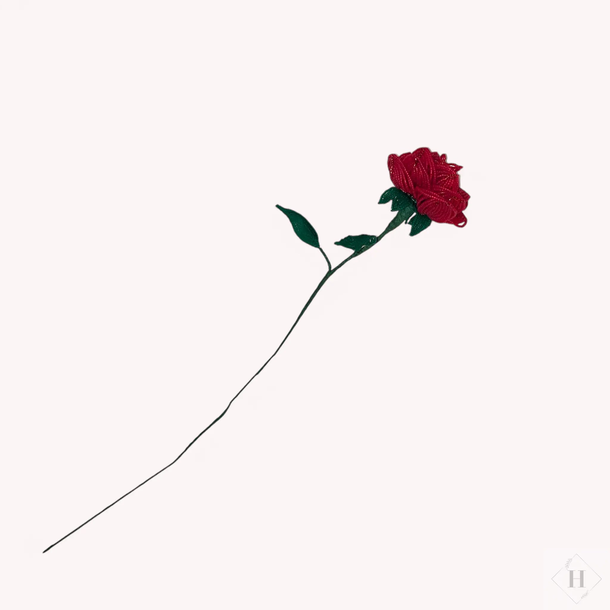 Håndlavet blomst i glasperler - langstilket rose Kaimers krea