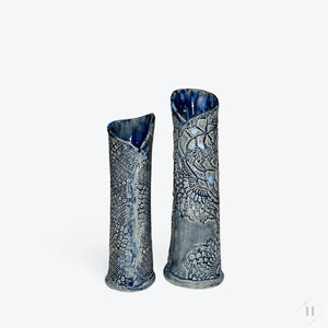Høj vase med blonde - blå Hav-Mose-Fjord Keramik af kunsthåndværker Susanne Talbot