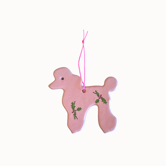 Ophæng i stentøj - lyserød puddel med kristjørn