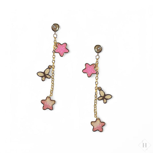 Øreringe - stjerner og sommerfugl (lyserød) Great Fun Arts