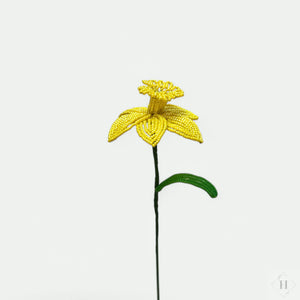 Håndlavet blomst i glasperler - påskelilje (glimmer) Kaimers krea