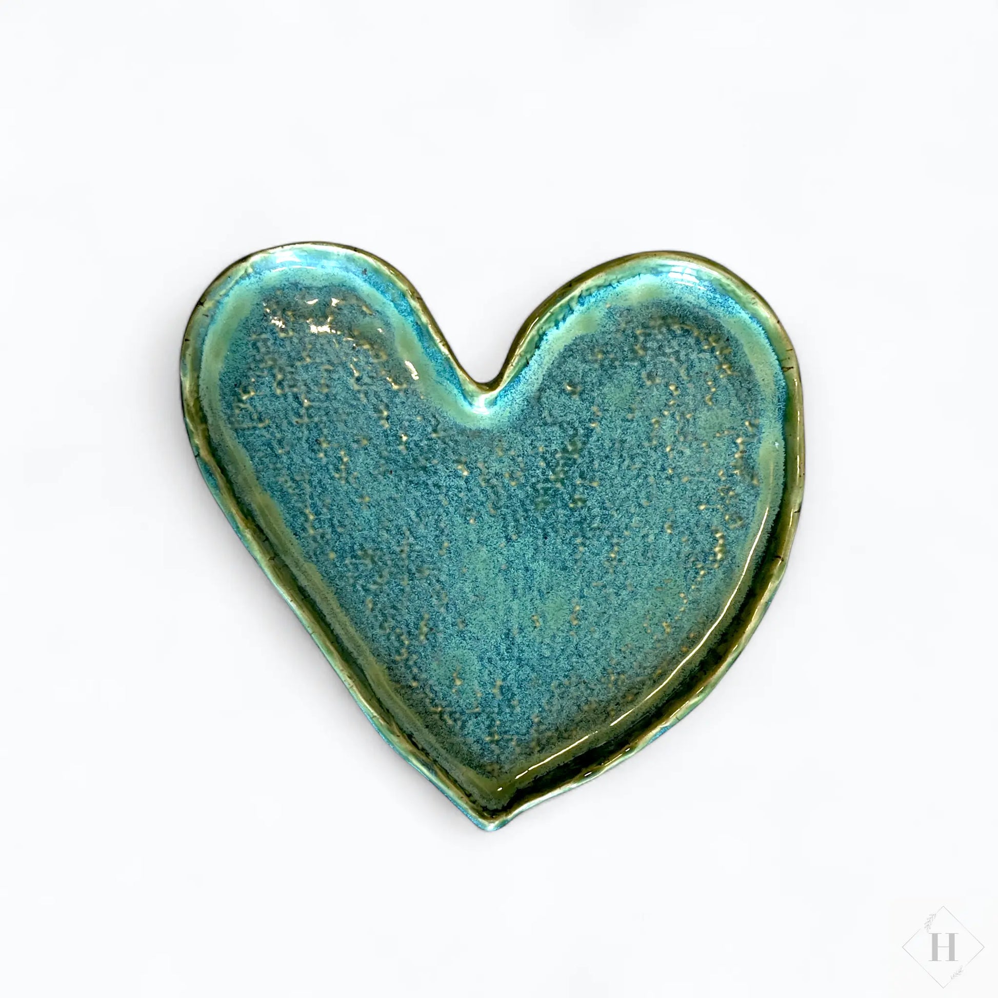 Hjerte fad i keramik - blågrøn Jøwjøw