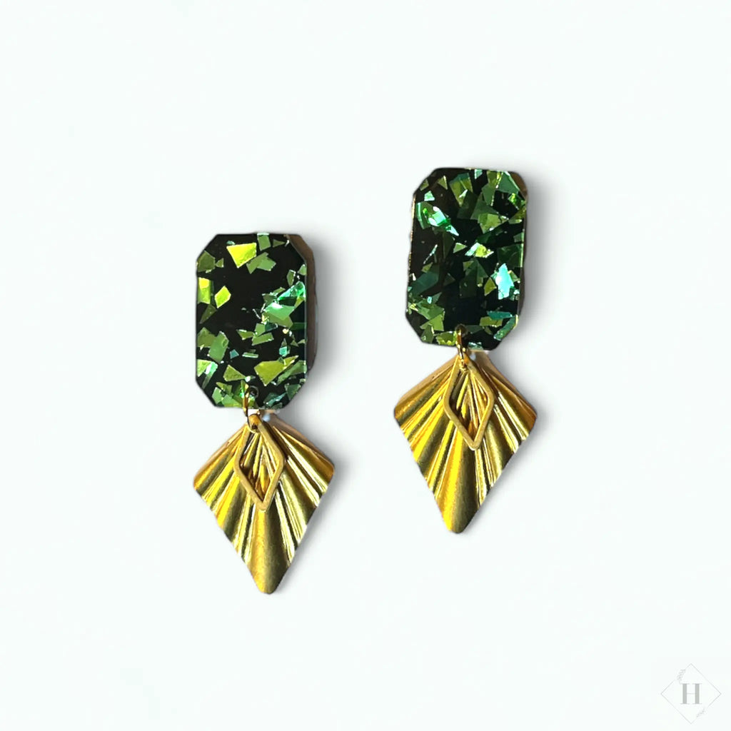 Statement ørering - green square glitter Winther Design