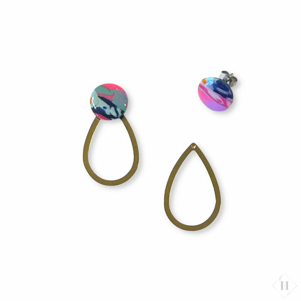 Multi ørering - pink meleret dot med messingstykke Winther Design