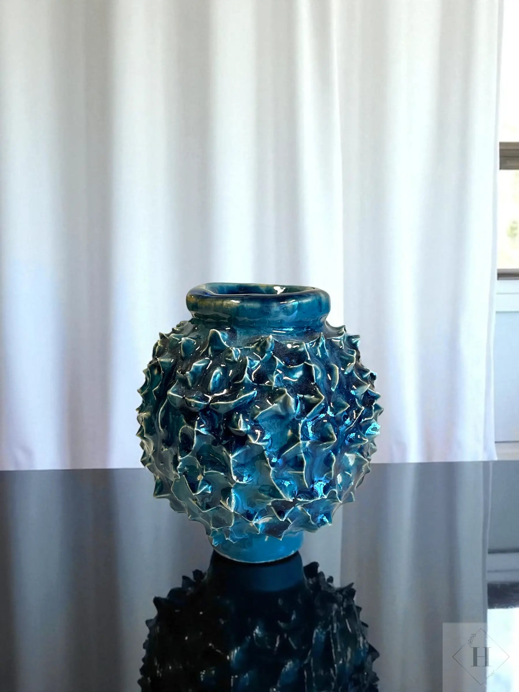 Kaktus vase - petroleum Hav-Mose-Fjord Keramik af kunsthåndværker Susanne Talbot