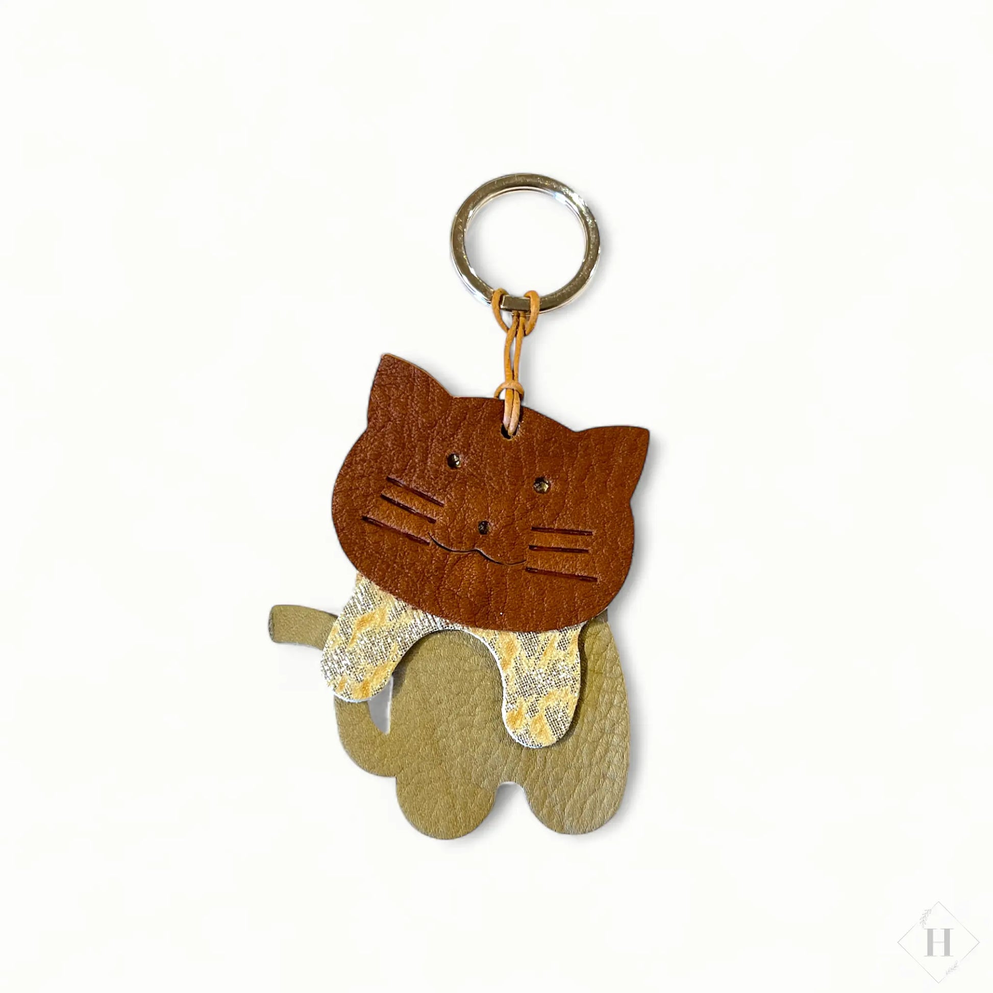 Læder nøglering - Kat (brun/mos) Unika Nord