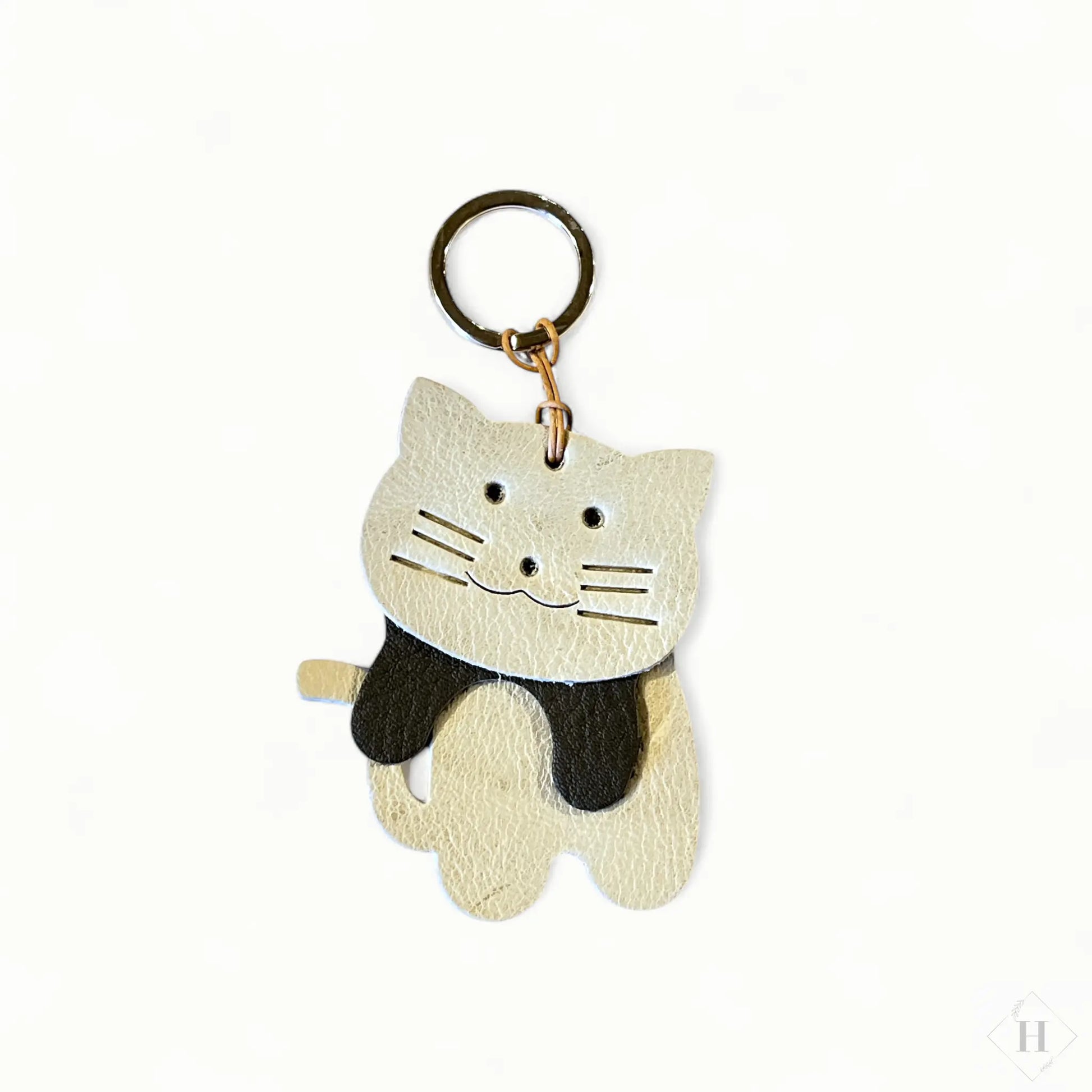 Læder nøglering - Kat (lys grå/grå) Unika Nord