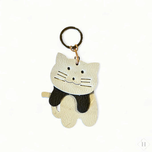 Læder nøglering - Kat (lys grå/grå) Unika Nord