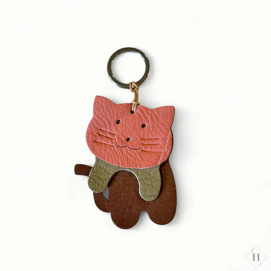 Læder nøglering - Kat (cognac/fersken) Unika Nord