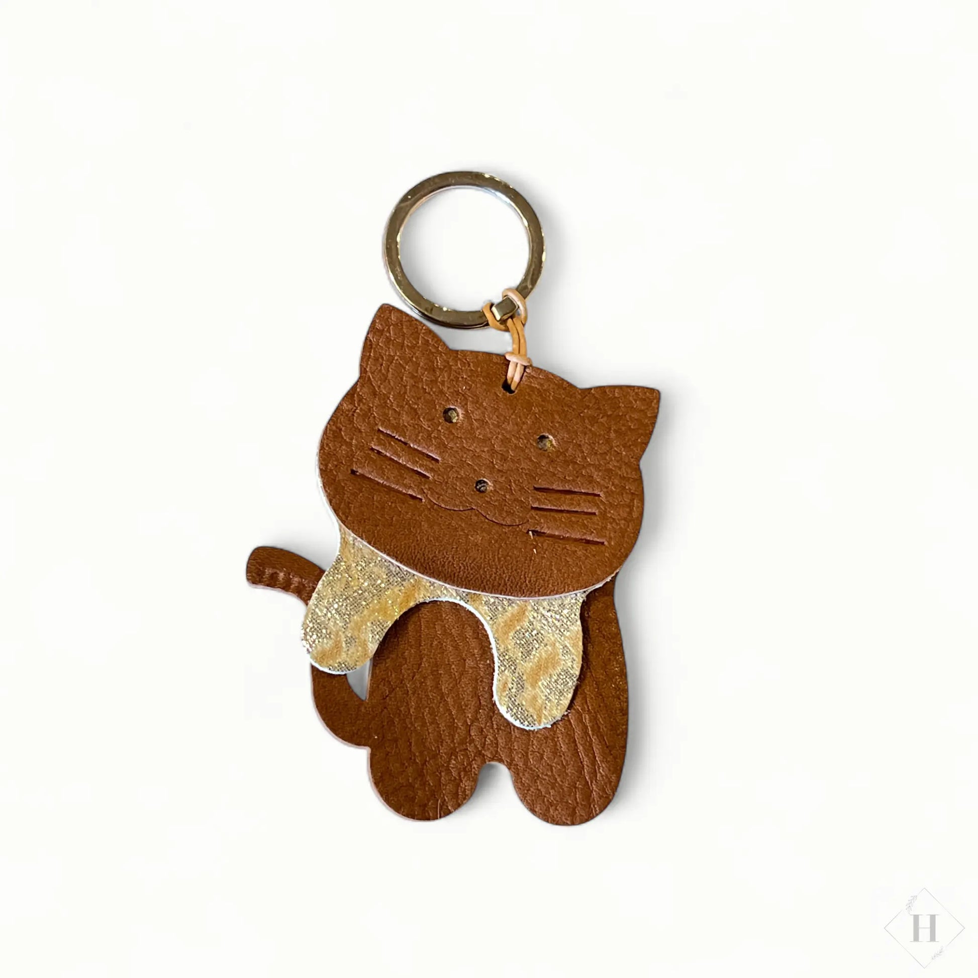 Læder nøglering - Kat (cognac/sølvglimmer) Unika Nord