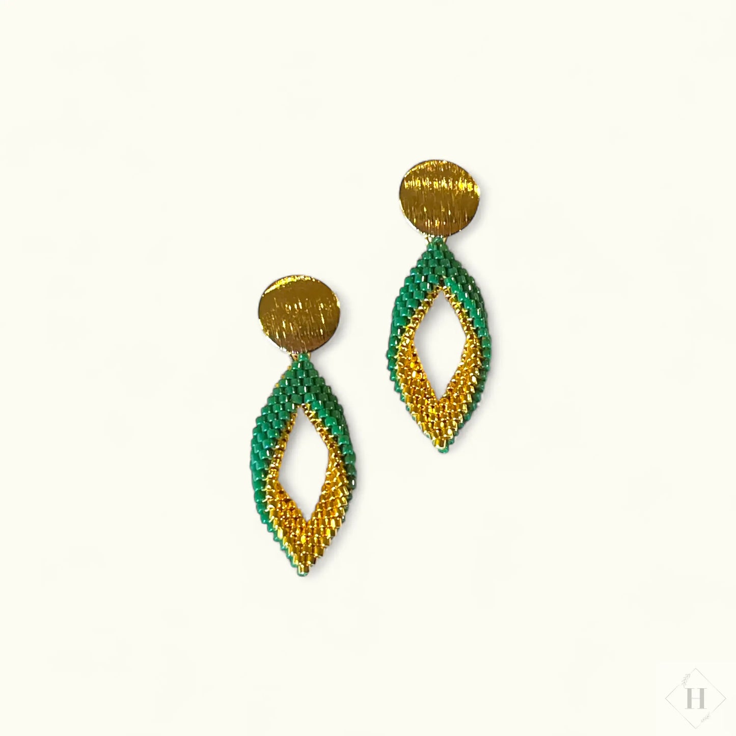 Twist øreringe i miyuki perler med messing Dot - grøn Mabalser