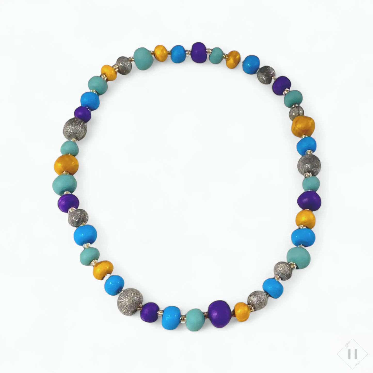 Halskæde i håndlavede perler - blå/lilla Aldrig2ens