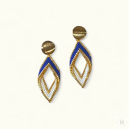 Mega twist øreringe i miyuki perler med messing Dot - blå Mabalser