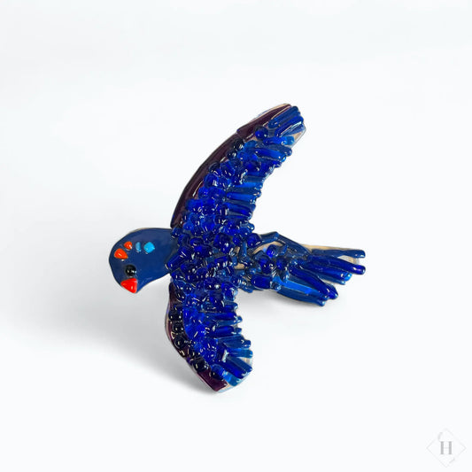 Blå fugl i glas Granlund glaskunst
