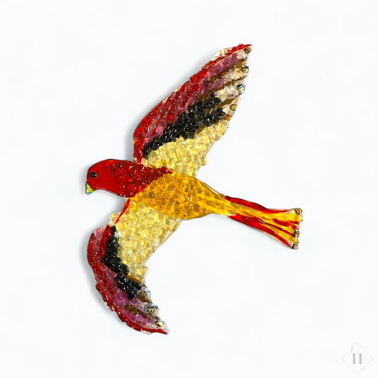 Rød fugl i glas - fugl fønix Granlund glaskunst
