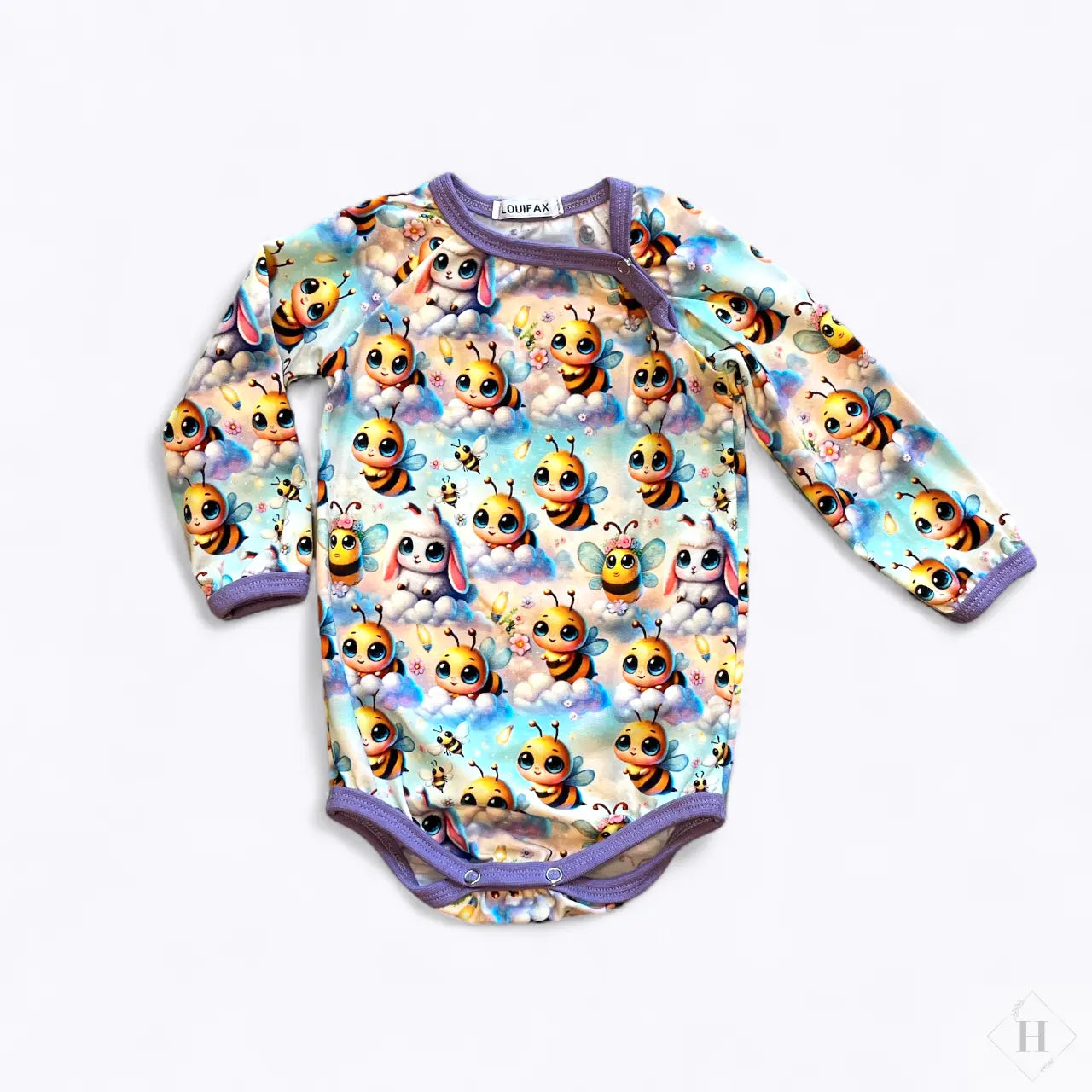 Håndlavet Baby Body og Bukser Str 74 - Blødt Jersey Sæt med bi motiv Louifax