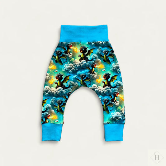 Håndlavede Baby Bukser Str. 74 - Blød Jersey med drager Louifax