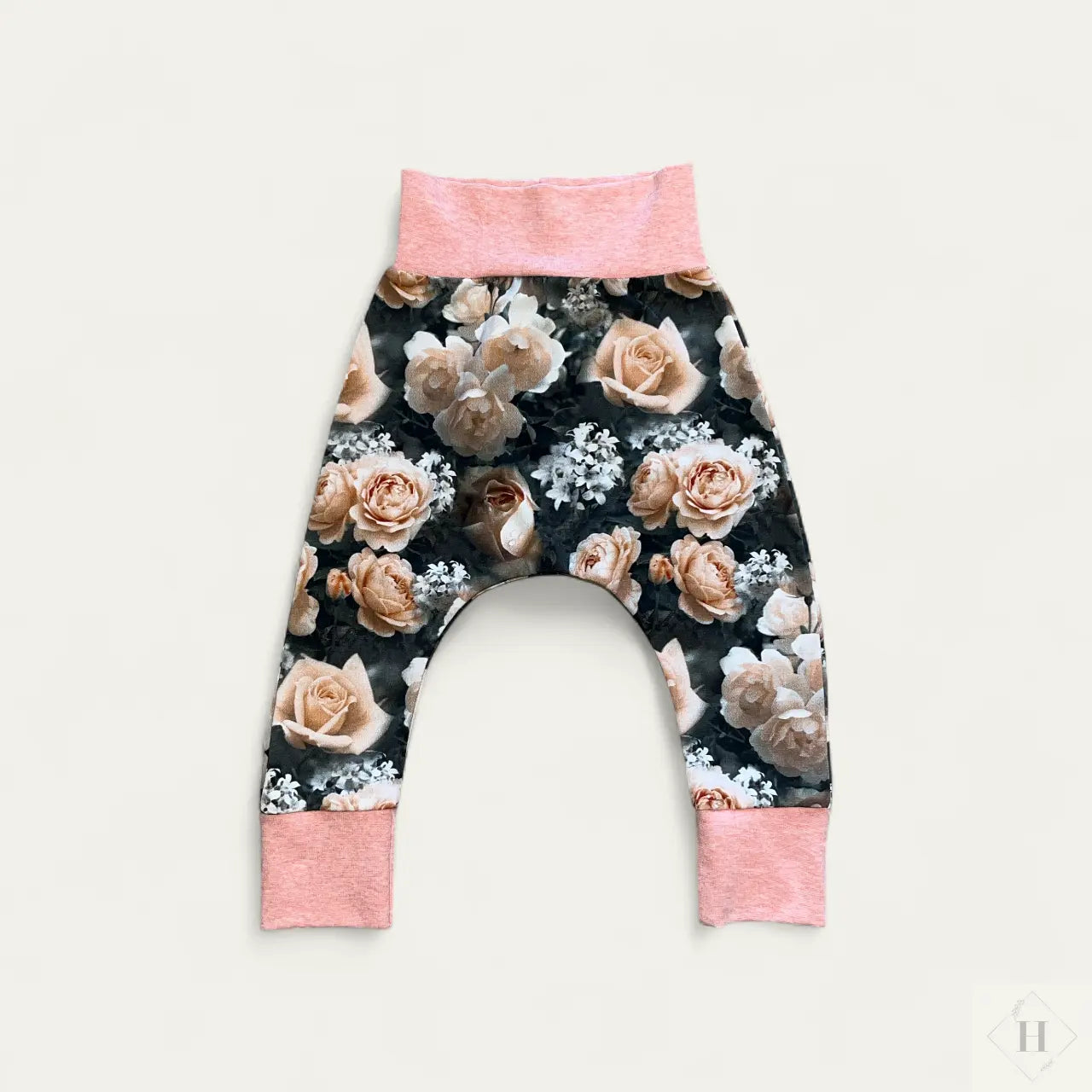 Håndlavede Baby Bukser Str. 74/80 - Blød Jersey med roser Louifax