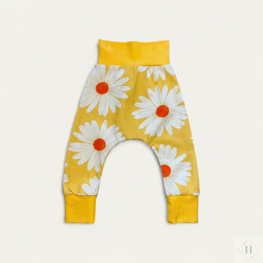 Håndlavede Baby Bukser Str. 74/80 - Blød Jersey med Margueriter Louifax