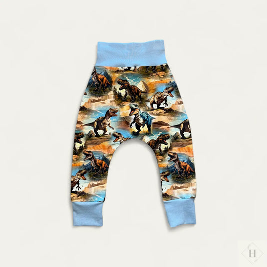 Håndlavede Baby Bukser Str. 86/92 - Blød Jersey med dinosaurer Louifax