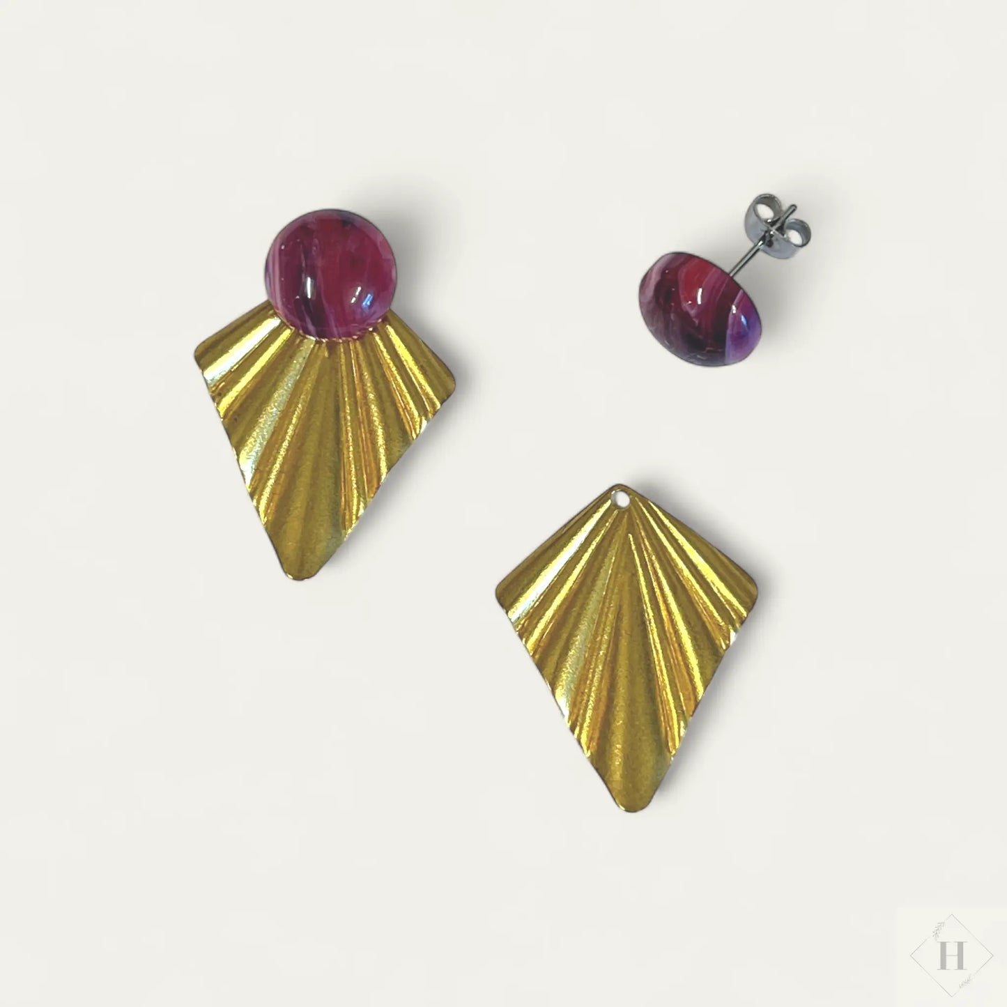 Multi ørering - lilla dot med messingstykke Winther Design