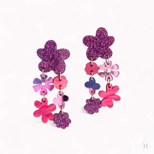 Statement øreringe - pink flowers Saisall