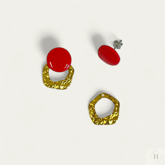 Multi ørering - rød dot med messingstykke Winther Design