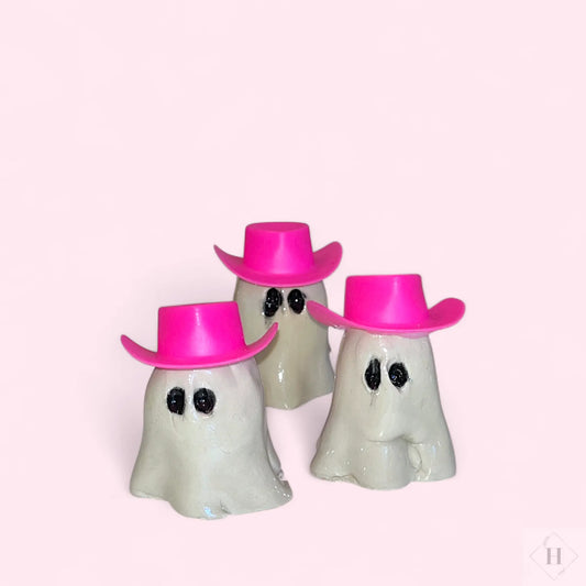 Keramik spøgelse med pink hat Gitte Bramm