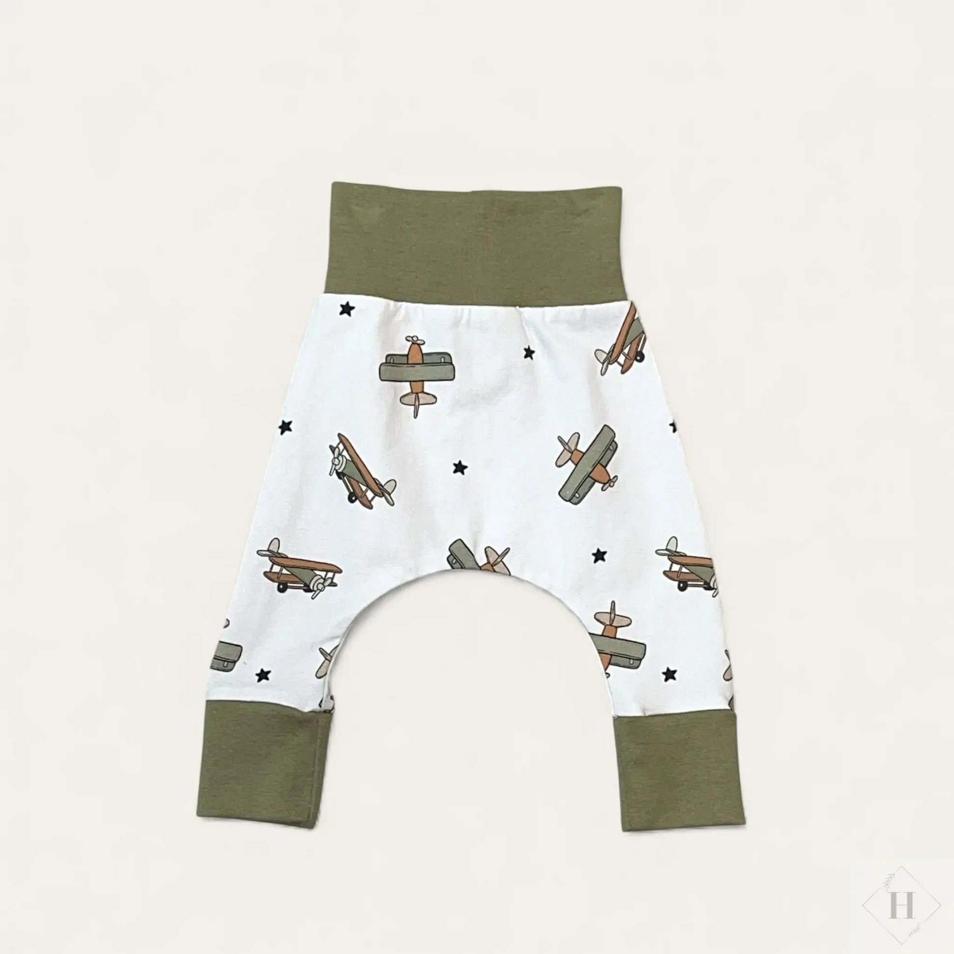 Håndlavede Baby Bukser Str. 56 - Blød Jersey med Flyvemaskiner Louifax