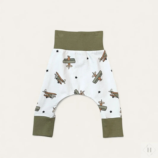 Håndlavede Baby Bukser Str. 56 - Blød Jersey med Flyvemaskiner Louifax