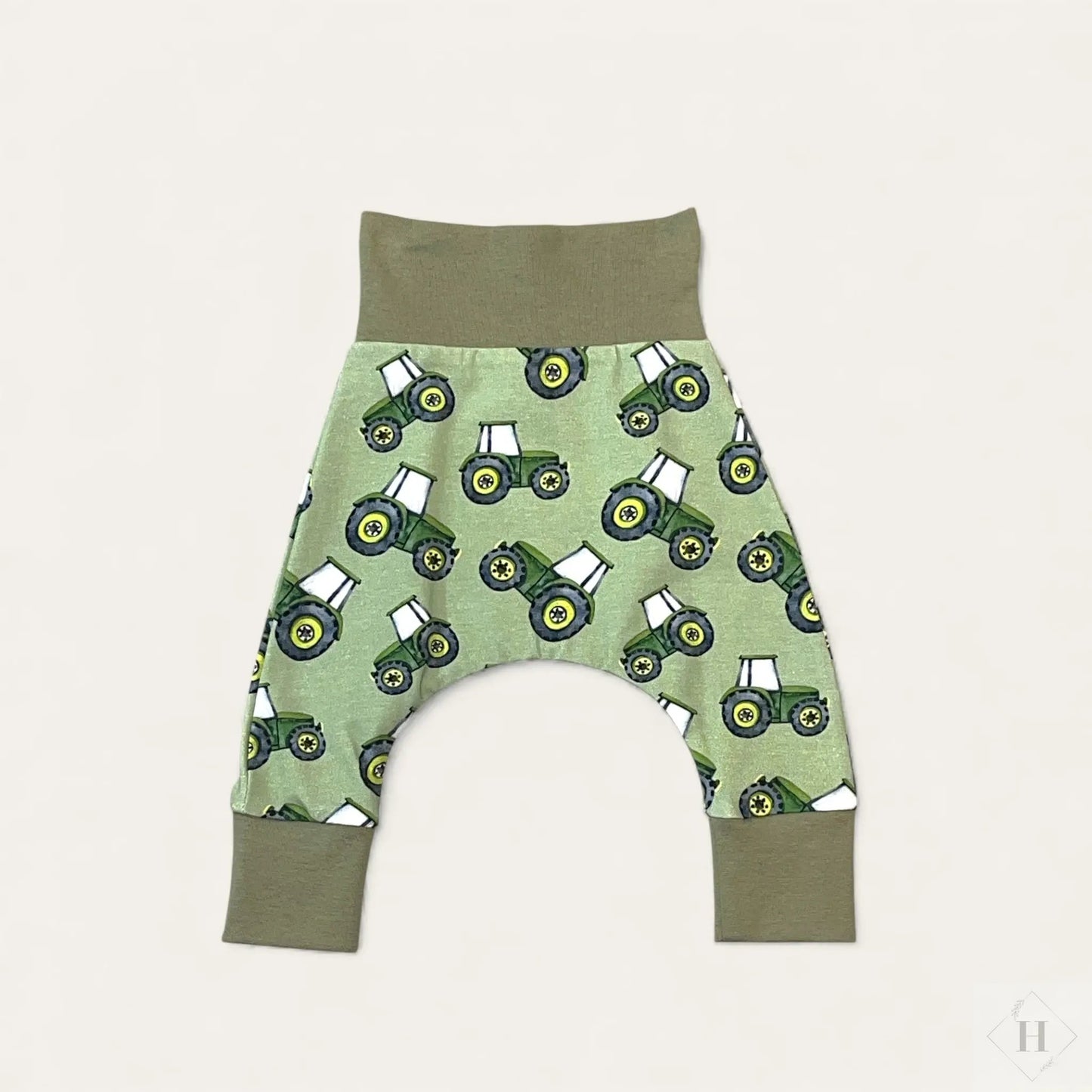 Håndlavede Baby Bukser Str. 56 - Blød Jersey med Traktorer Louifax