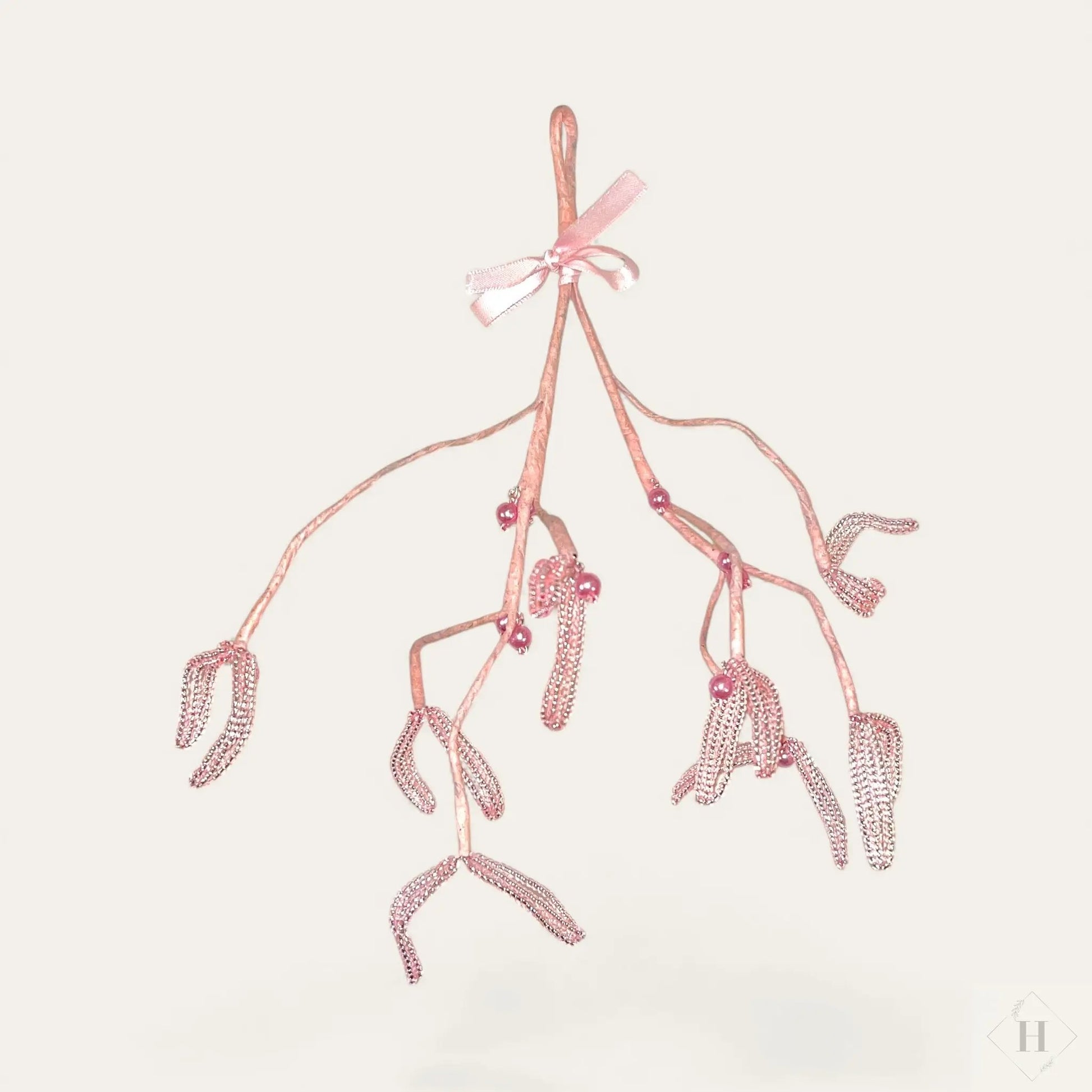 Håndlavet mistelten i lyserøde glasperler - 20 cm juledekoration Kaimers krea