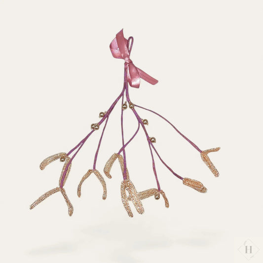 Håndlavet mistelten i rosa glasperler - 20 cm juledekoration Kaimers krea