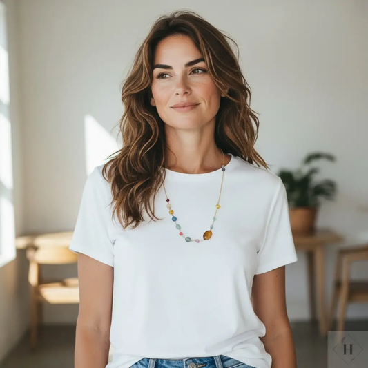 Halskæde med aventurin, citrin, ametyst og jade Valley by Aslak