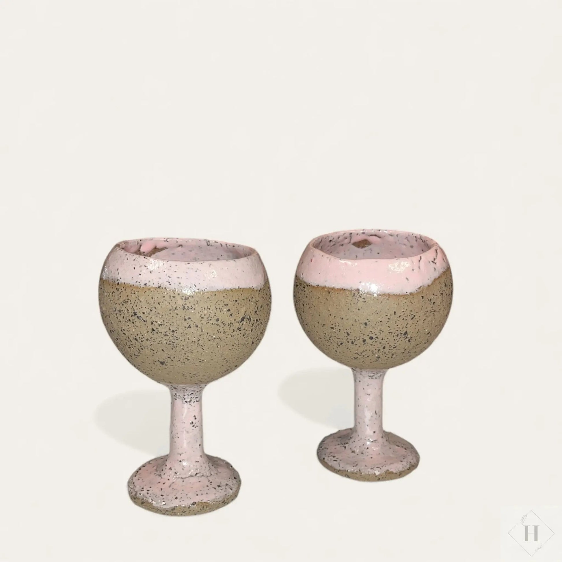 Vinglas i keramik - lyserød/latte Lisbeth Børglum