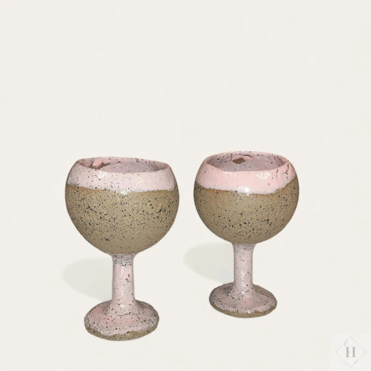 Vinglas i keramik - lyserød/latte Lisbeth Børglum