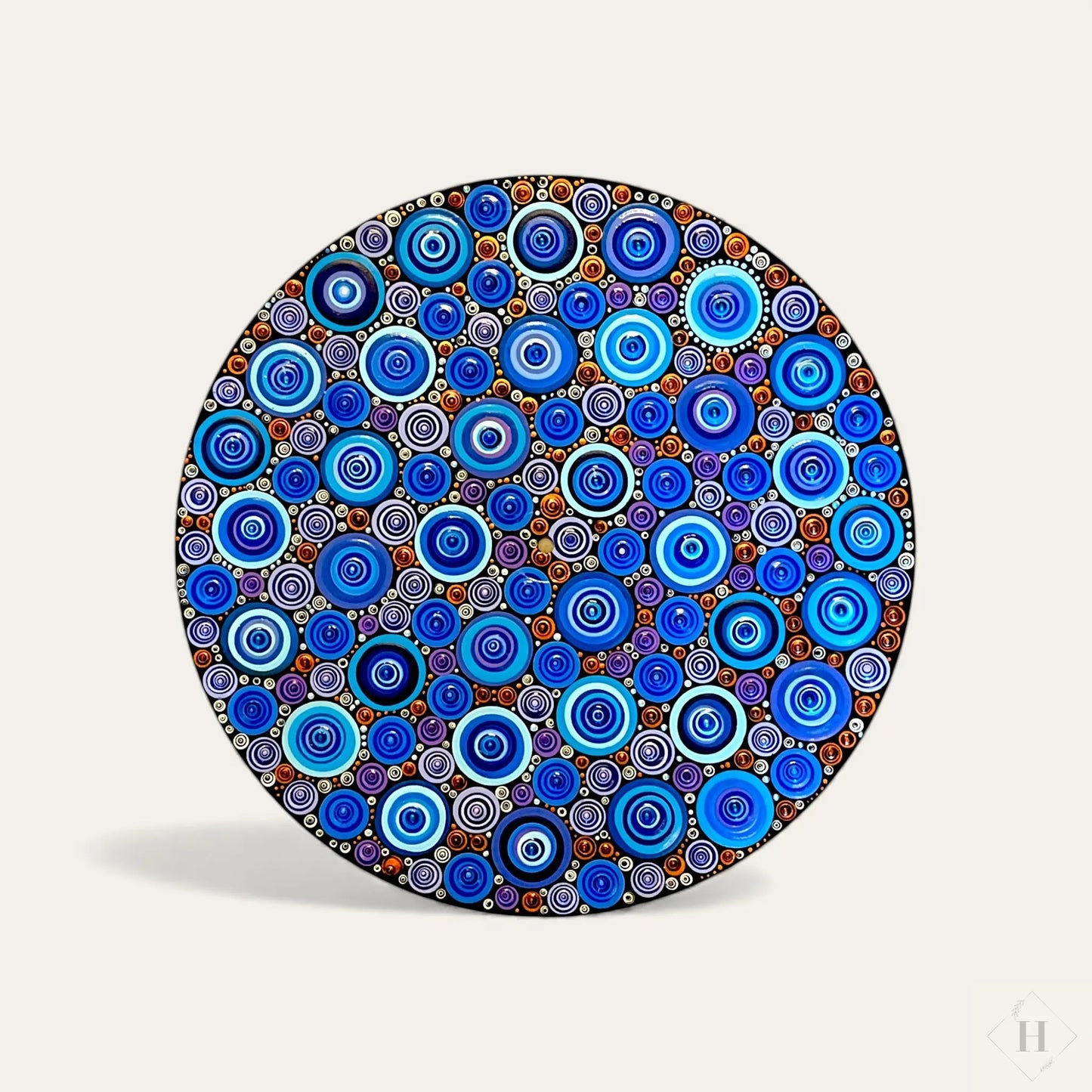 Dotart maleri på LP plade - Blå/bronze Zenjasworld