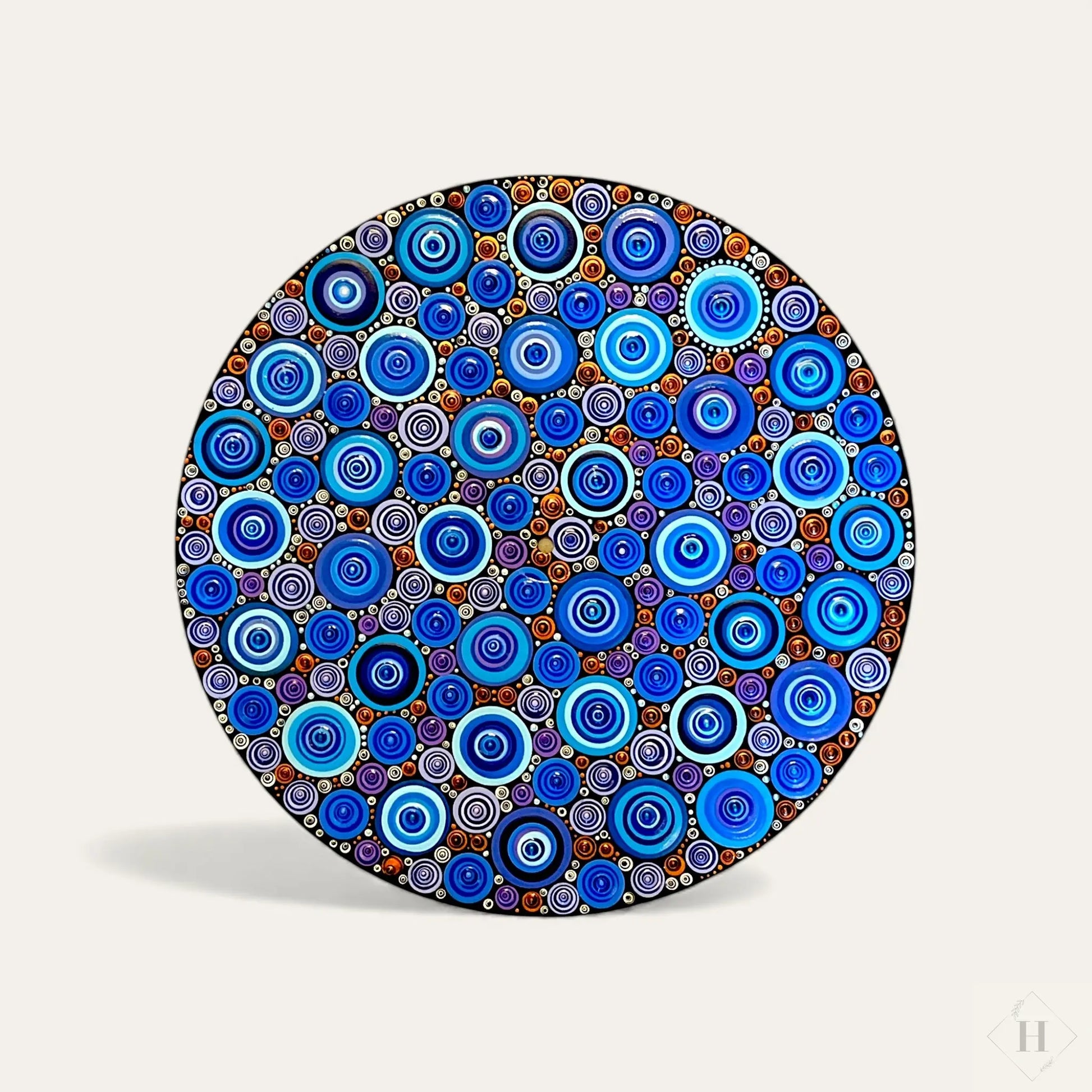 Dotart maleri på LP plade - Blå/bronze Zenjasworld